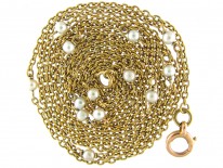 15ct Gold & Natural Pearls Guard Chain