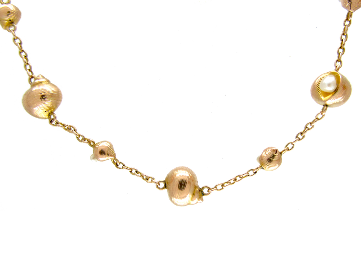 9ct Gold & Natural Pearl Shell Necklace (273E) | The Antique Jewellery ...