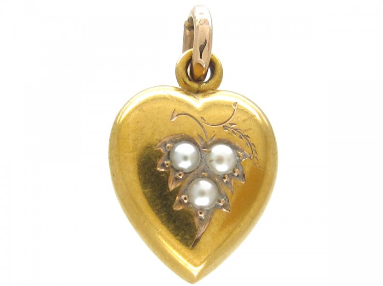 15ct Gold Heart Pendant set with Natural Split Pearls