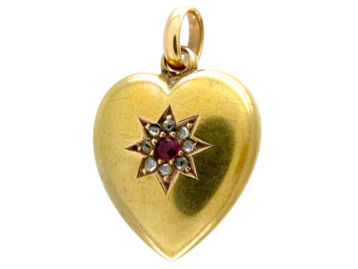 15ct Gold Heart Pendant set with Ruby & Diamonds
