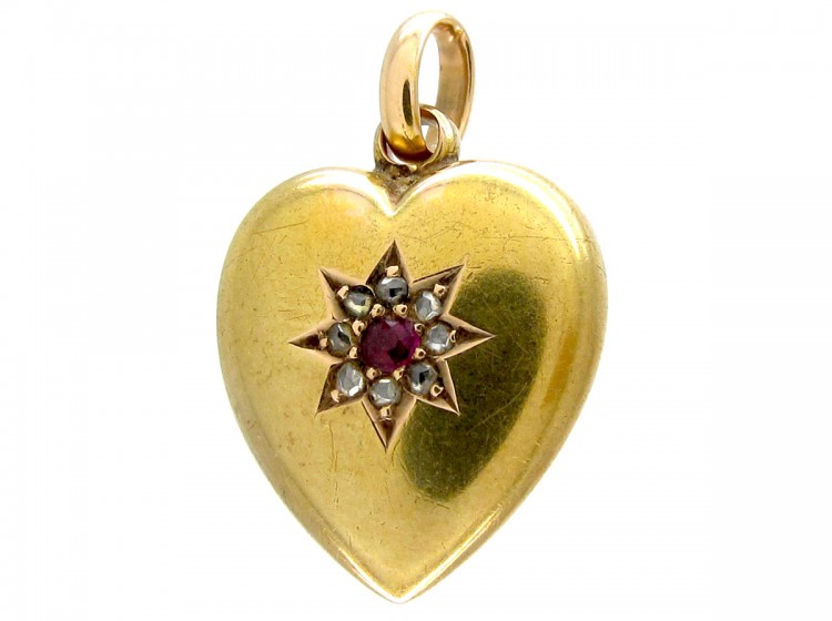 15ct Gold Heart Pendant set with Ruby & Diamonds