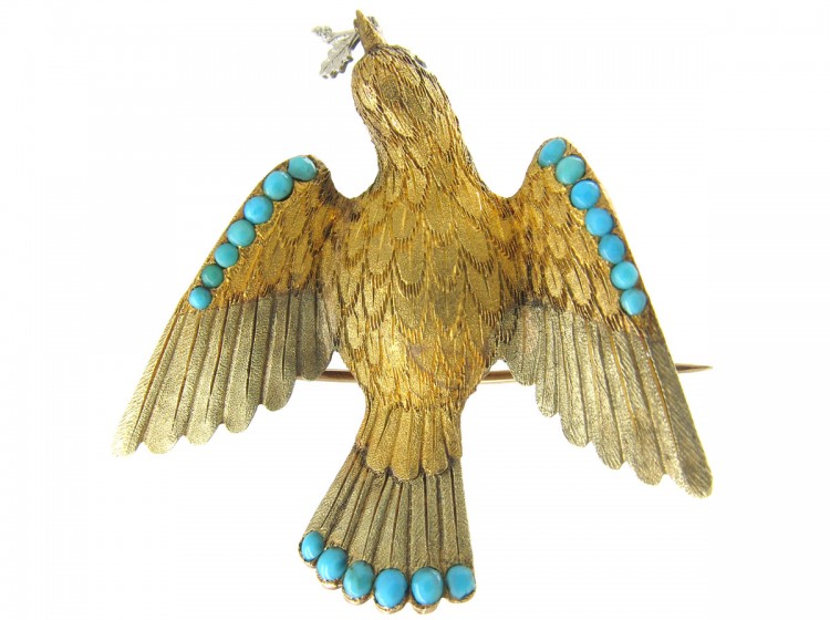 Three Colour Gold & Turquoise Regency Dove Brooch