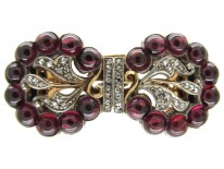 Cabochon Garnet & Diamond Art Deco Double Clip Brooch