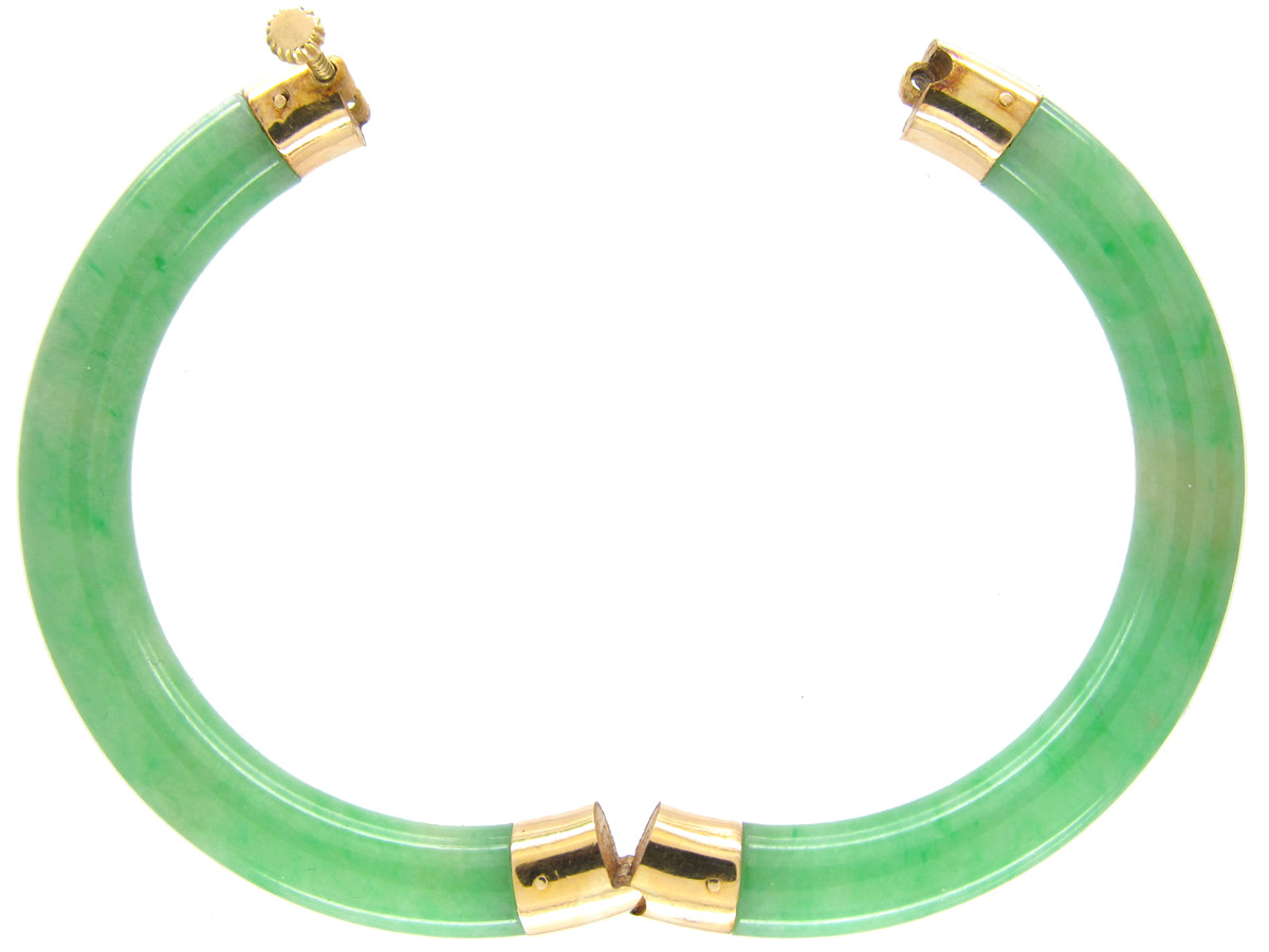 Jade & 18ct Gold Bangle (566E) | The Antique Jewellery Company