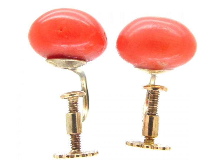 Coral Bouton 9ct Gold Earrings