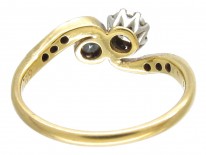 Art Nouveau Two Stone Diamond Crossover Ring