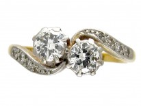 Art Nouveau Two Stone Diamond Crossover Ring