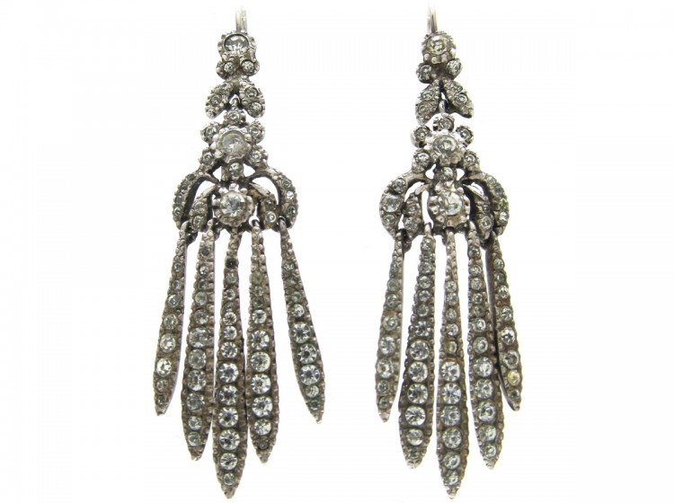 Edwardian Silver & Paste Tassle Drop Earrings