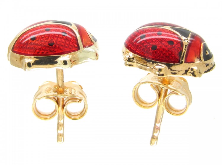 Gold & Enamel Ladybird Earrings