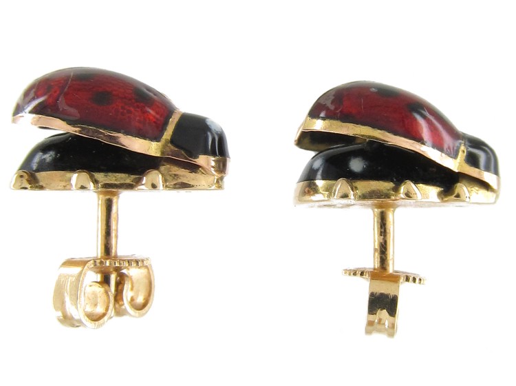 Gold & Enamel Ladybird Earrings
