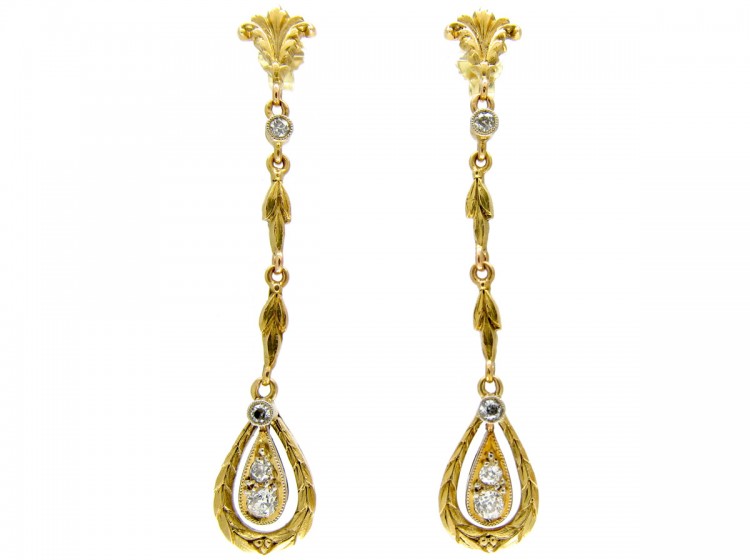Austrian 14ct Gold & Diamond Edwardian Drop Earrings