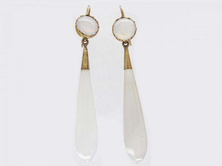 Regency Chalcedony & Gold Drop Earrings