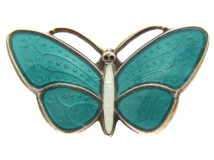 Silver & Turquoise Enamel Small Butterfly Brooch