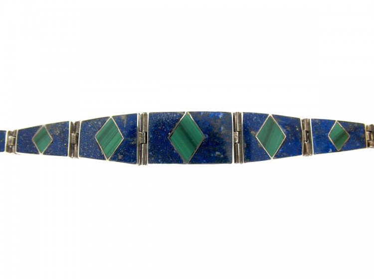 Malachite & Lapis Lazuli Silver Mexican Bracelet