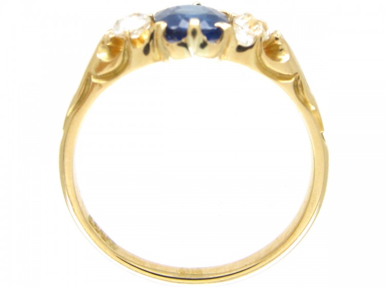 Sapphire & Diamond Three Stone Victorian Ring