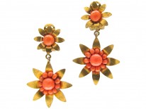 Victorian Silver Gilt ​& Coral Two Flower Earrings
