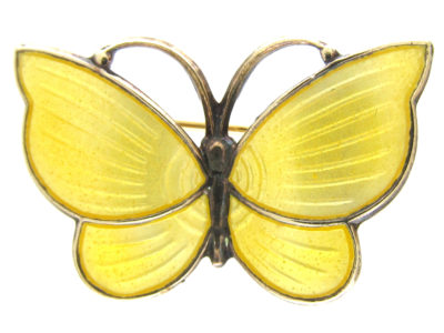Small Silver Yellow Enamel Butterfly Brooch