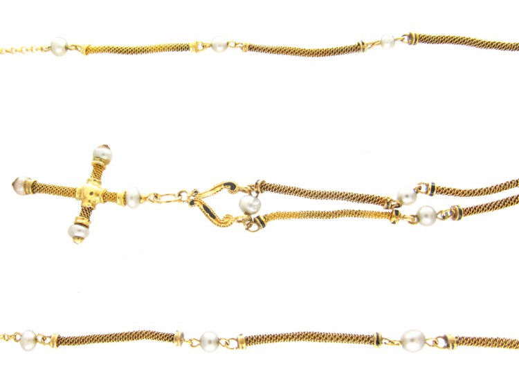 18ct Gold Cross on 18ct Gold & Pearl Chain