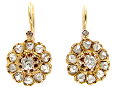 18ct Gold Diamond Cluster Edwardian Earrings