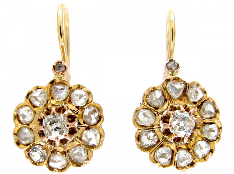 18ct Gold Diamond Cluster Edwardian Earrings