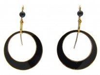 Art Deco Black Enamel Gold Hoop Earrings