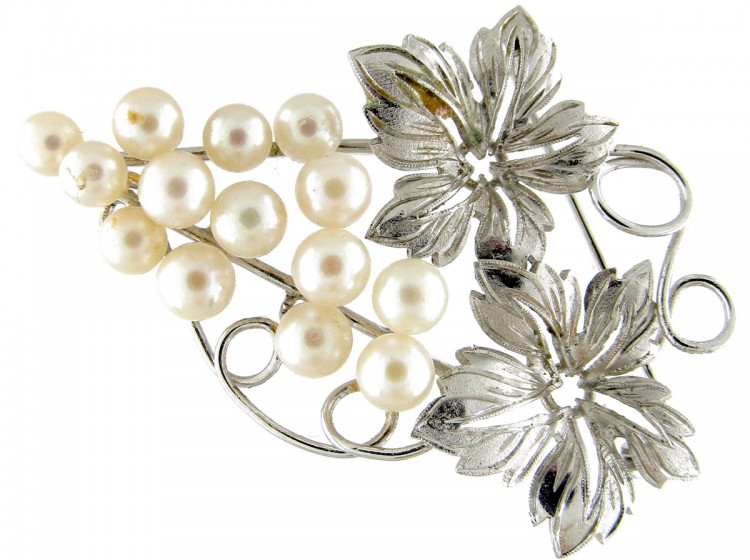 Silver & Pearl Grapes Brooch