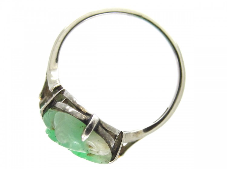 Art Deco Carved Jade 18ct White Gold Ring
