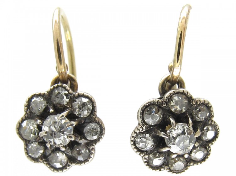 Small Diamond Cluster Edwardian Earrings
