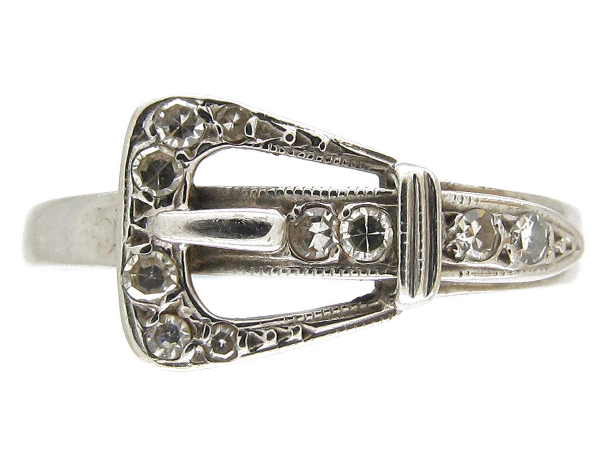 Diamond & Platinum Edwardian Buckle Ring (826E) The Antique Jewellery