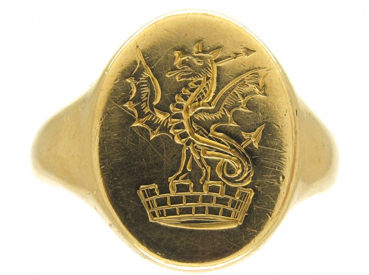 18ct Gold Welsh Dragon Signet Ring