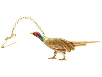 Edwardian 15ct Gold & Enamel Pheasant Brooch