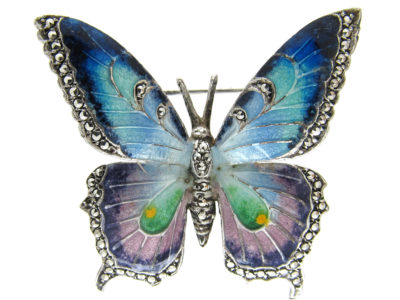 Silver Enamel & Marcasite Butterfly Brooch