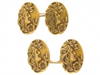 Art Nouveau Gold Cufflinks of Ladies Heads