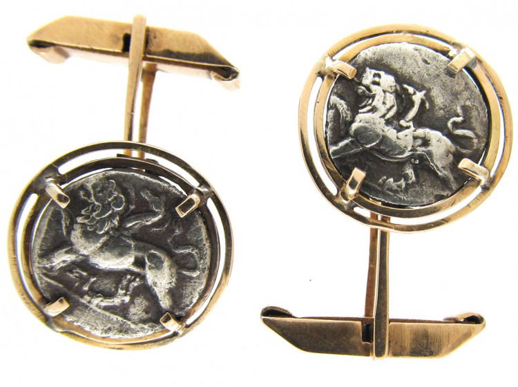 14ct Gold & Ancient Silver Coins of Lions Cufflinks