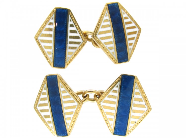 Art Deco Gold & Enamel Diamond-Shaped Cufflinks