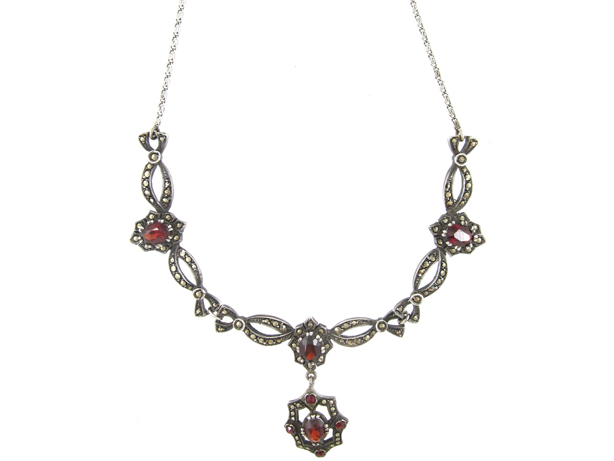 Art Deco Marcasite & Garnet Festoon Silver Necklace (820E) | The ...