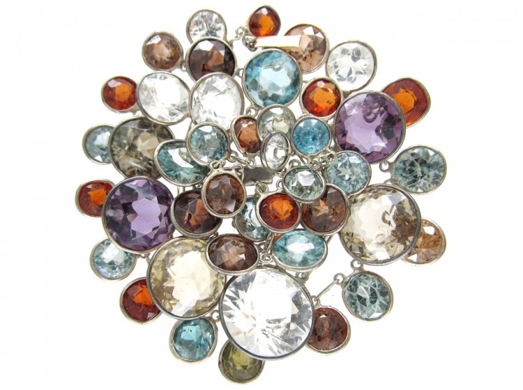 Edwardian Silver multi Gemstone Necklace