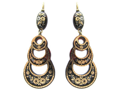 Victorian Tortoiseshell Pique Treble Hoop Earrings