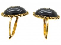 Black Enamel & Rose Diamond Victorian Gold Earrings