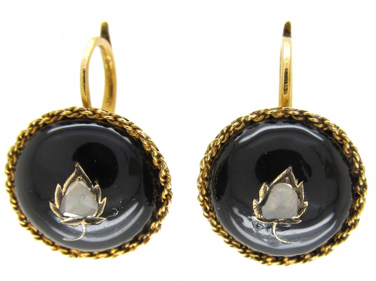 Victorian 18ct Gold, Onyx & Rose Diamond Earrings