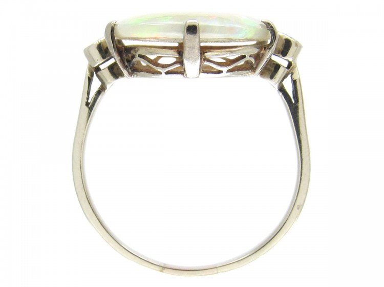 Art Deco 18ct White Gold Harlequin Opal & Diamond Ring