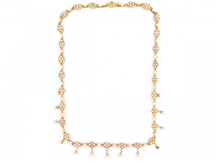 Victorian Split Seed Pearl & 15ct Gold Festoon Necklace