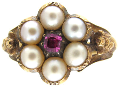 Regency Natural Pearl & Ruby Cluster Ring