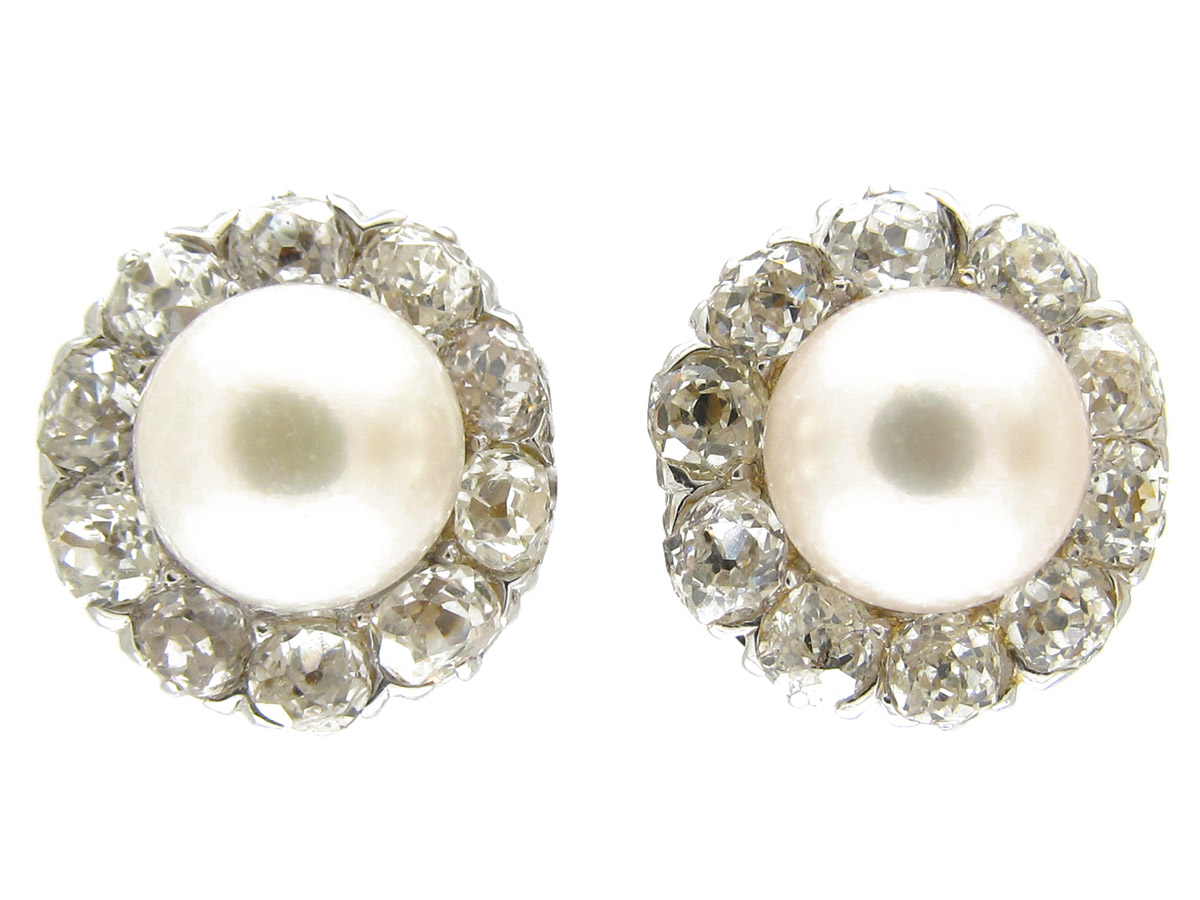 Diamond & Natural Pearl Earrings (874E) | The Antique Jewellery Company
