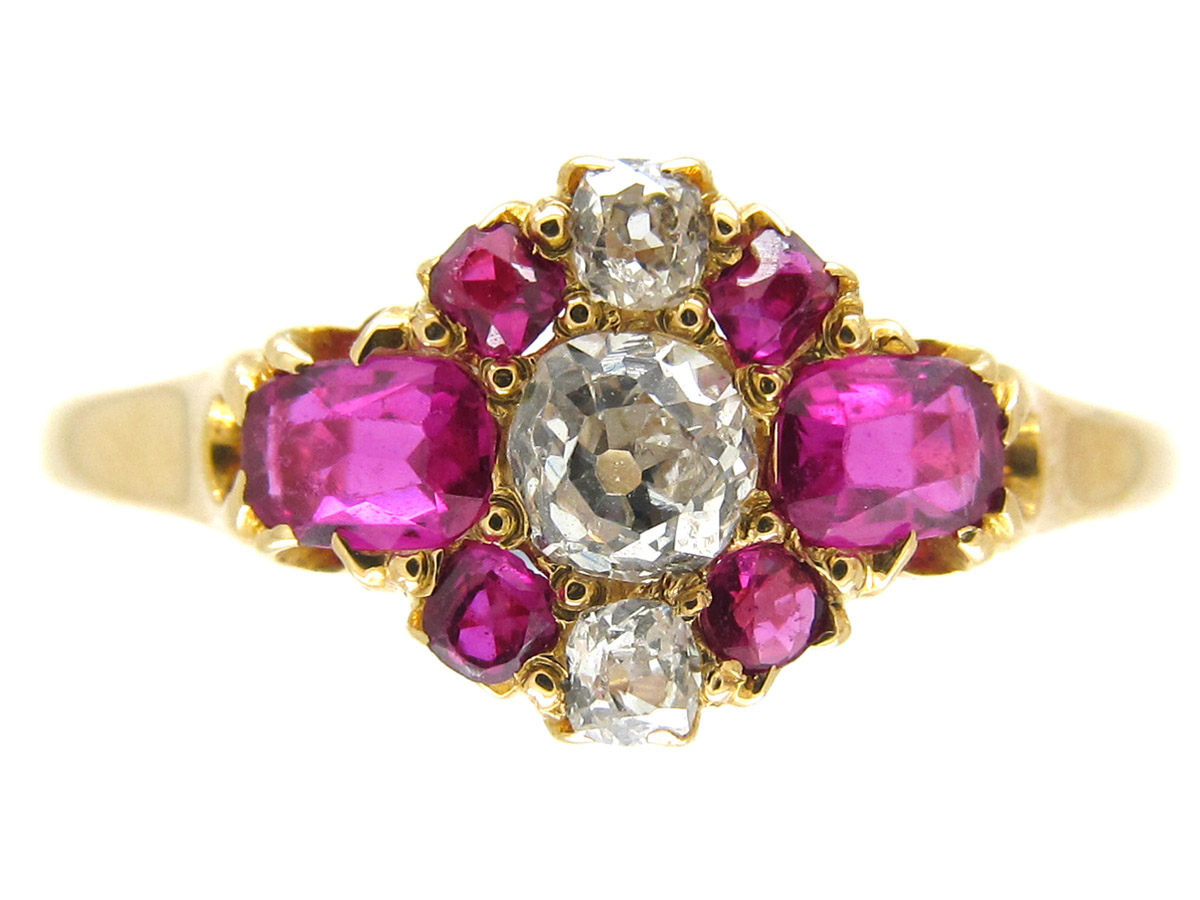 Ruby & Diamond Edwardian Cluster Ring (887E) | The Antique Jewellery ...