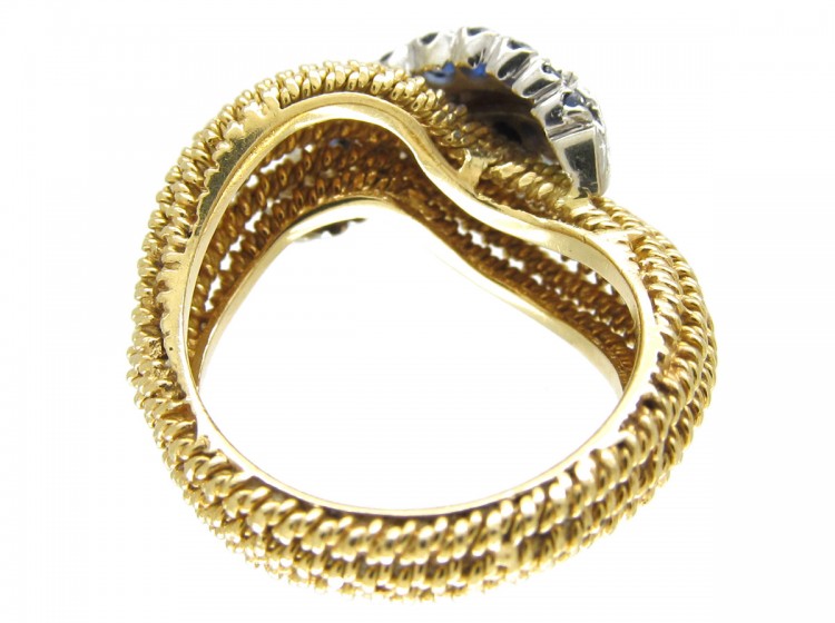 1950s Sapphire & Diamond Twist 18ct Gold Ring