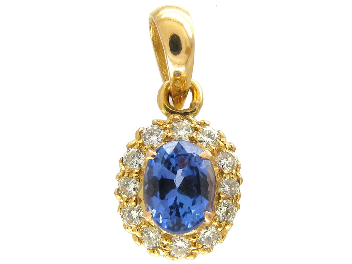 Tanzanite & Diamond Pendant on Chain (33F) | The Antique Jewellery Company