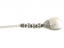 Art Deco Natural Pearl & Diamond Drop Pendant