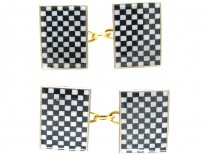 18ct Gold Enamel Art Deco Chequerboard Cufflinks