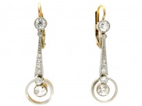 Art Deco 18ct Gold & Platinum & Diamond Drop Earrings